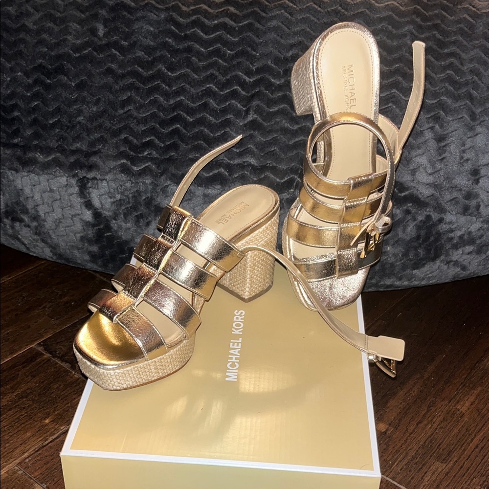 Michael Kors Metallic Gold Wedge Sandals